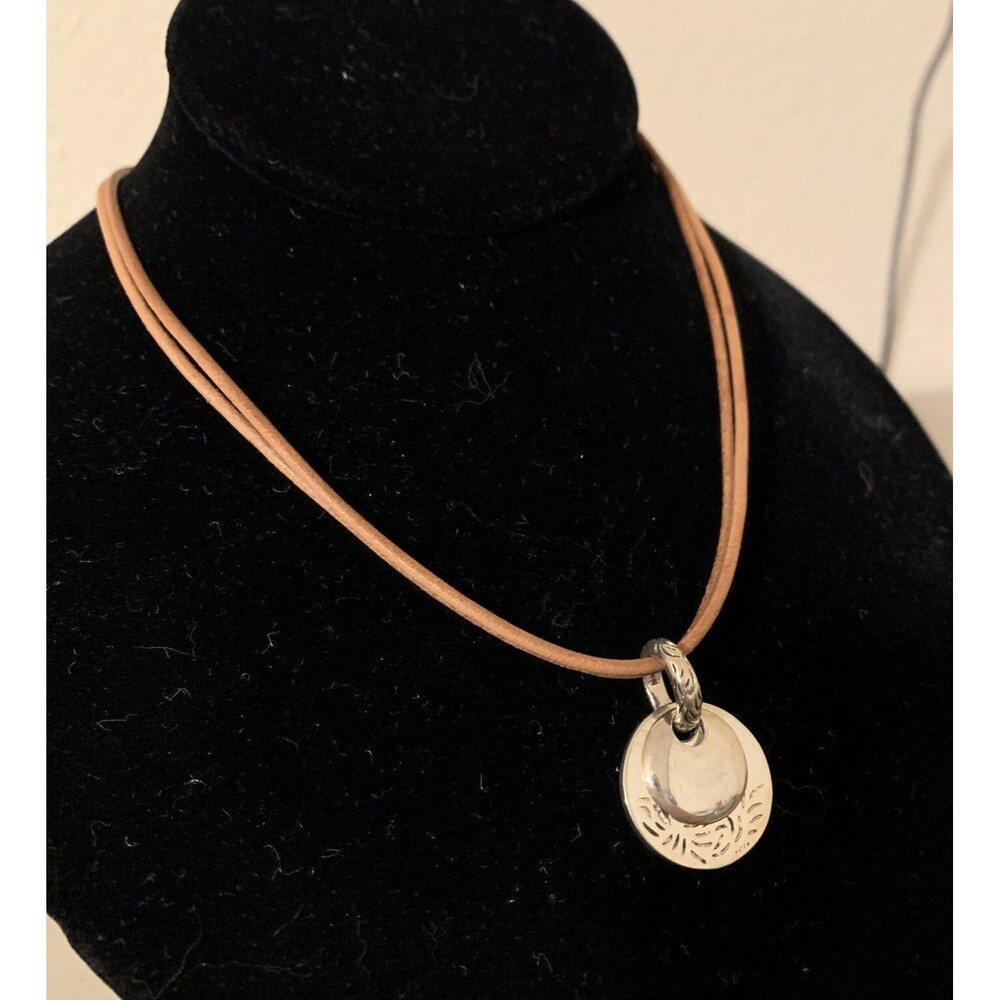 Silpada Sterling Silver Leather Cord Necklace Round Etched S0959